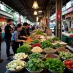 Hanoi local market with fresh ingredients