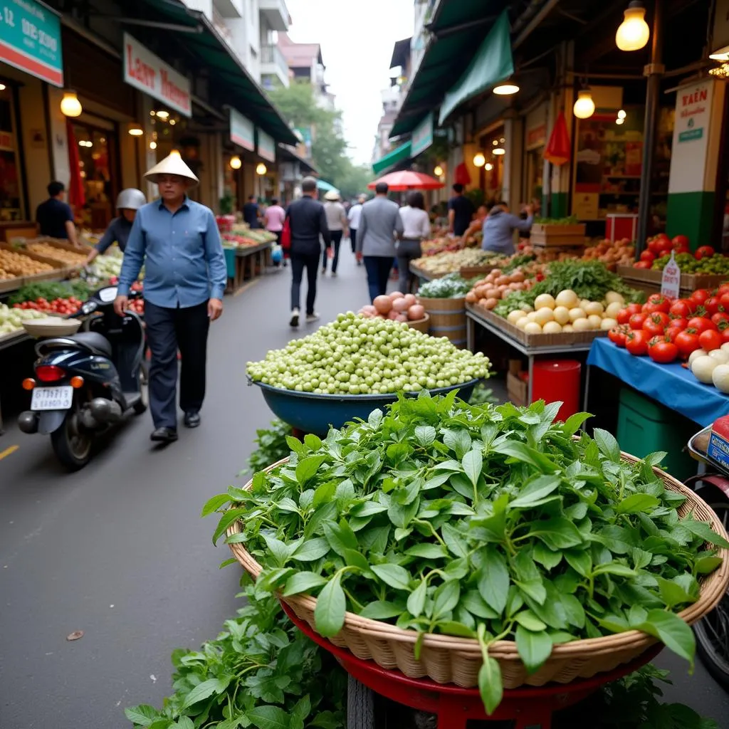 Hanoi local market with la giang for sale