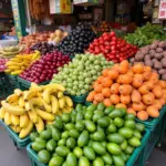 Fresh fruits and vegetables at a market in Hanoi