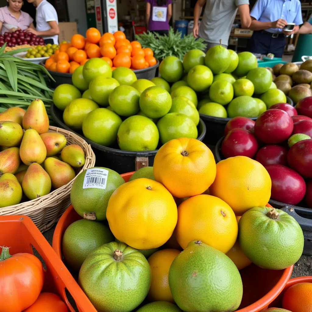 Fresh Fruits and Vegetables at a Hanoi Market