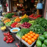 Fresh produce at a bustling Hanoi market