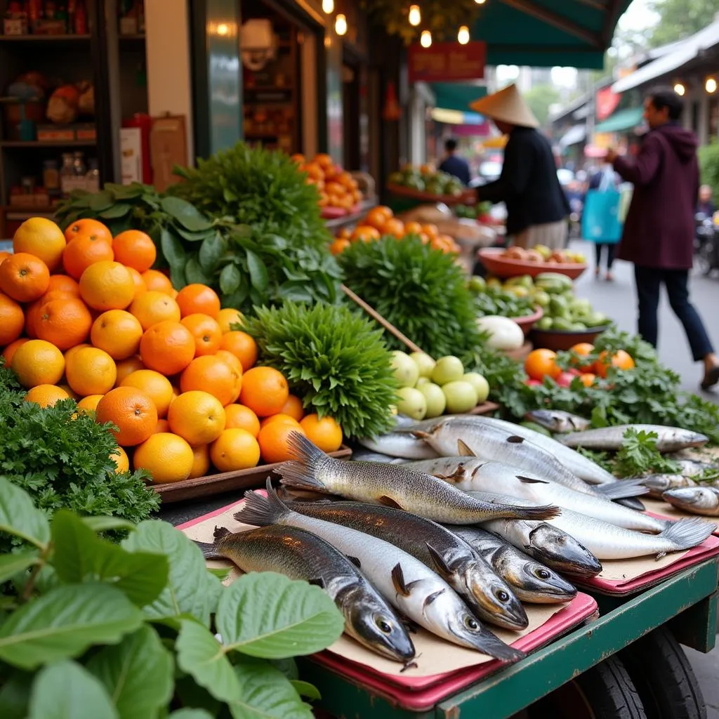 Hanoi Market with Fresh Produce and Seafood