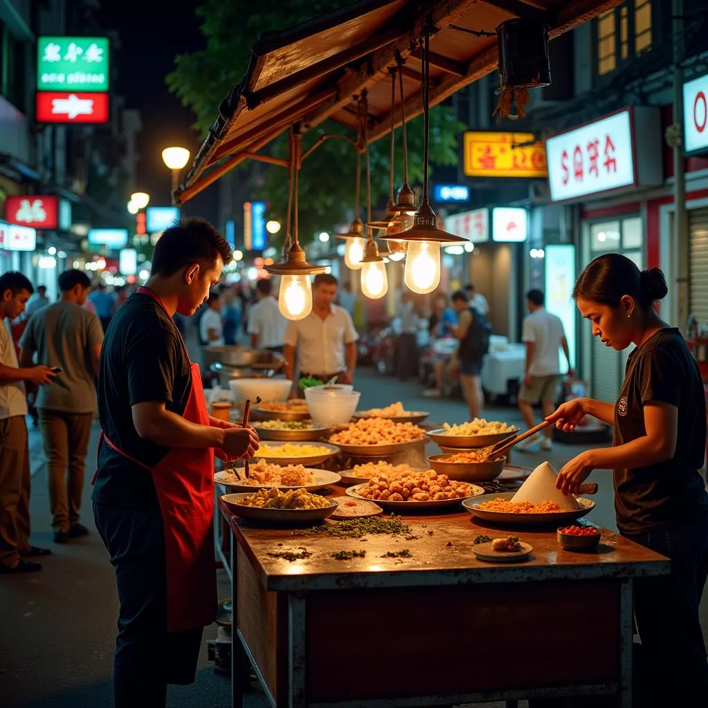 Hanoi Night Market bustling with street food vendors