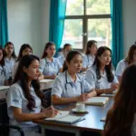 Nursing students attending a lecture in Hanoi