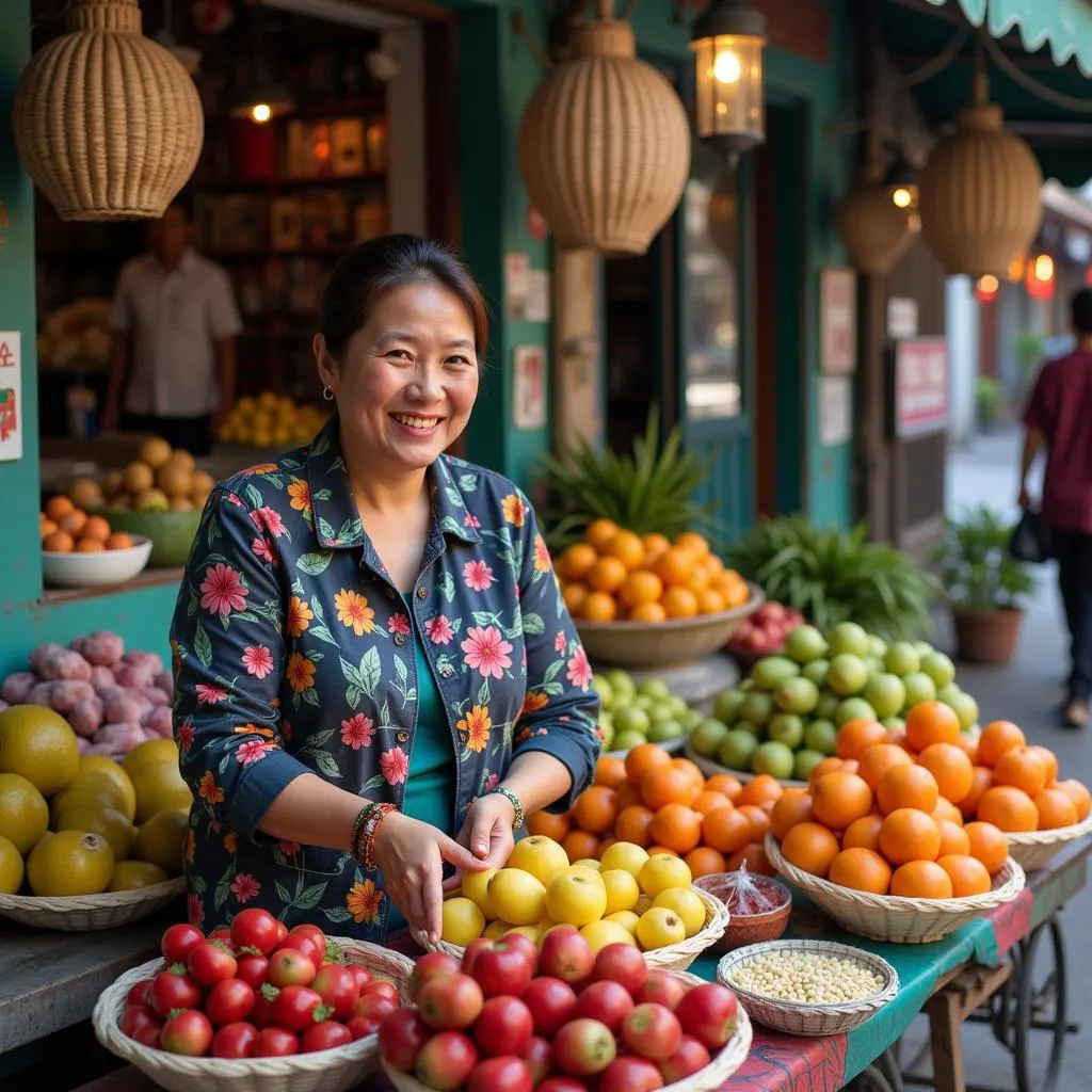 Elderly woman selling fresh fruit in Hanoi Old Quarter