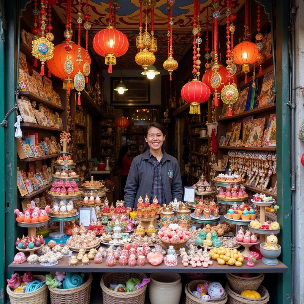 Hanoi Old Quarter Market Stall with Lucky Charms