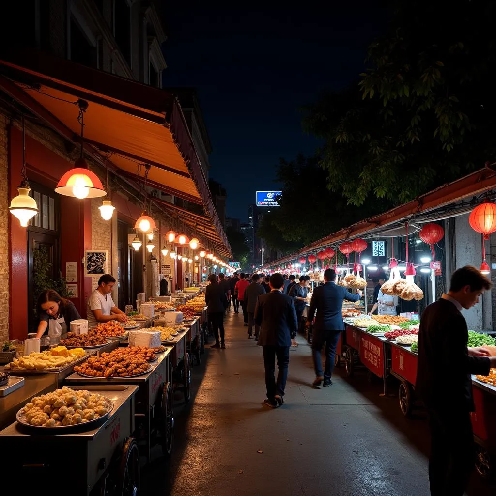 Hanoi Old Quarter night market with food stalls