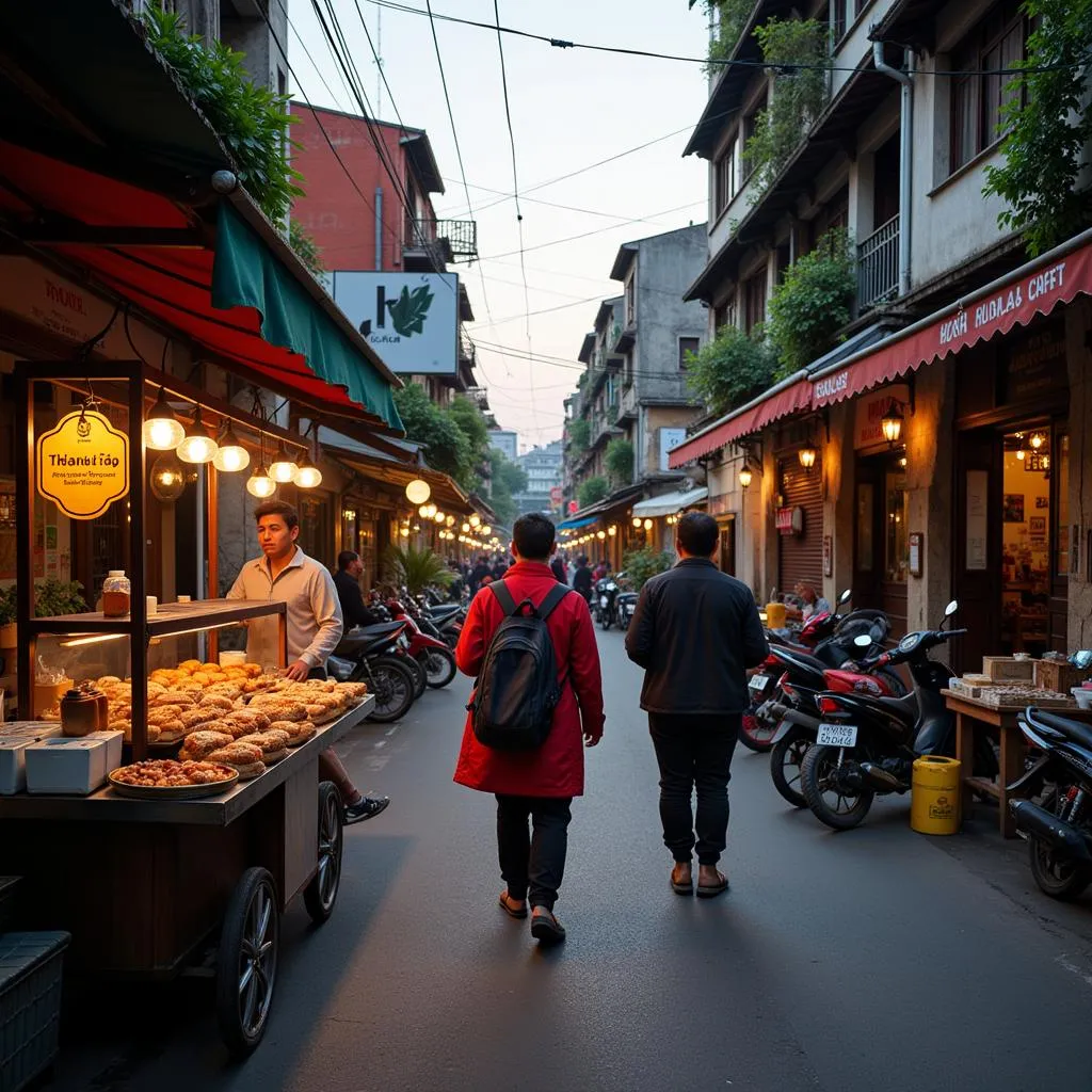 Hanoi Old Quarter bustling street food scene