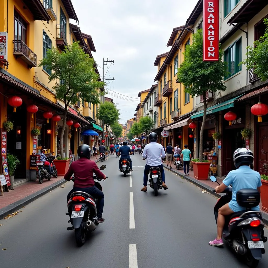 Busy street scene in Hanoi's Old Quarter