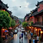 Bustling street scene in Hanoi's Old Quarter