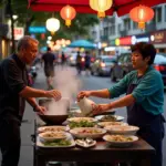 Hanoi street food vendor serving pho