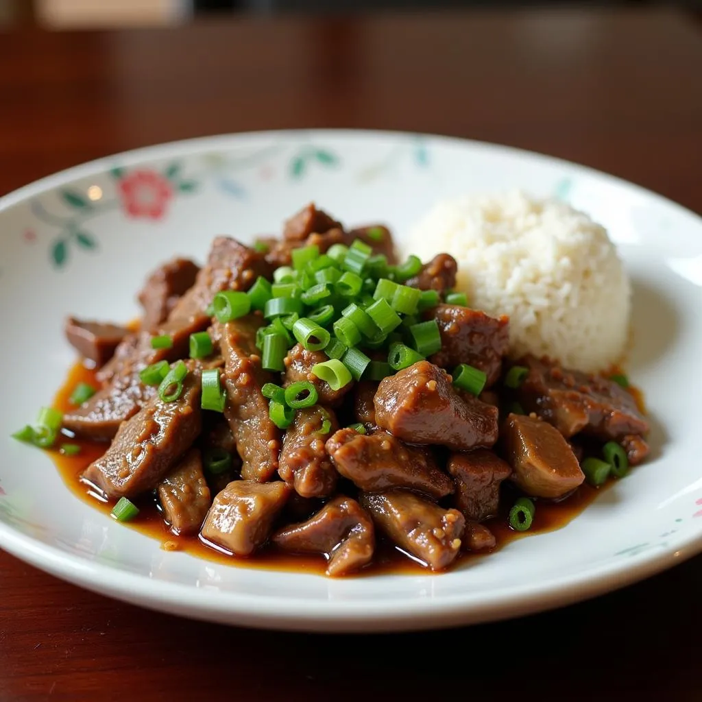 Hanoi stir-fried beef with ginger and spring onions