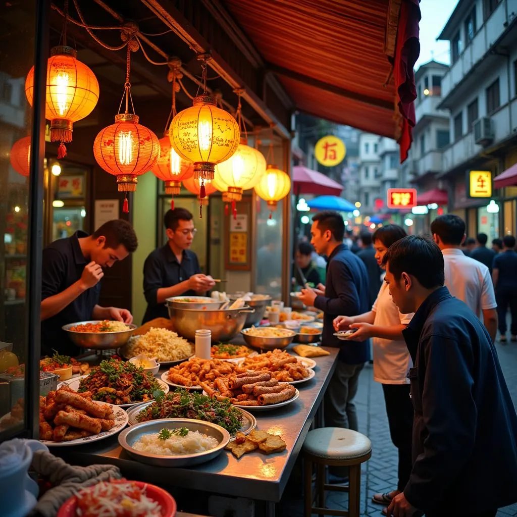 Busy street food stall in Hanoi