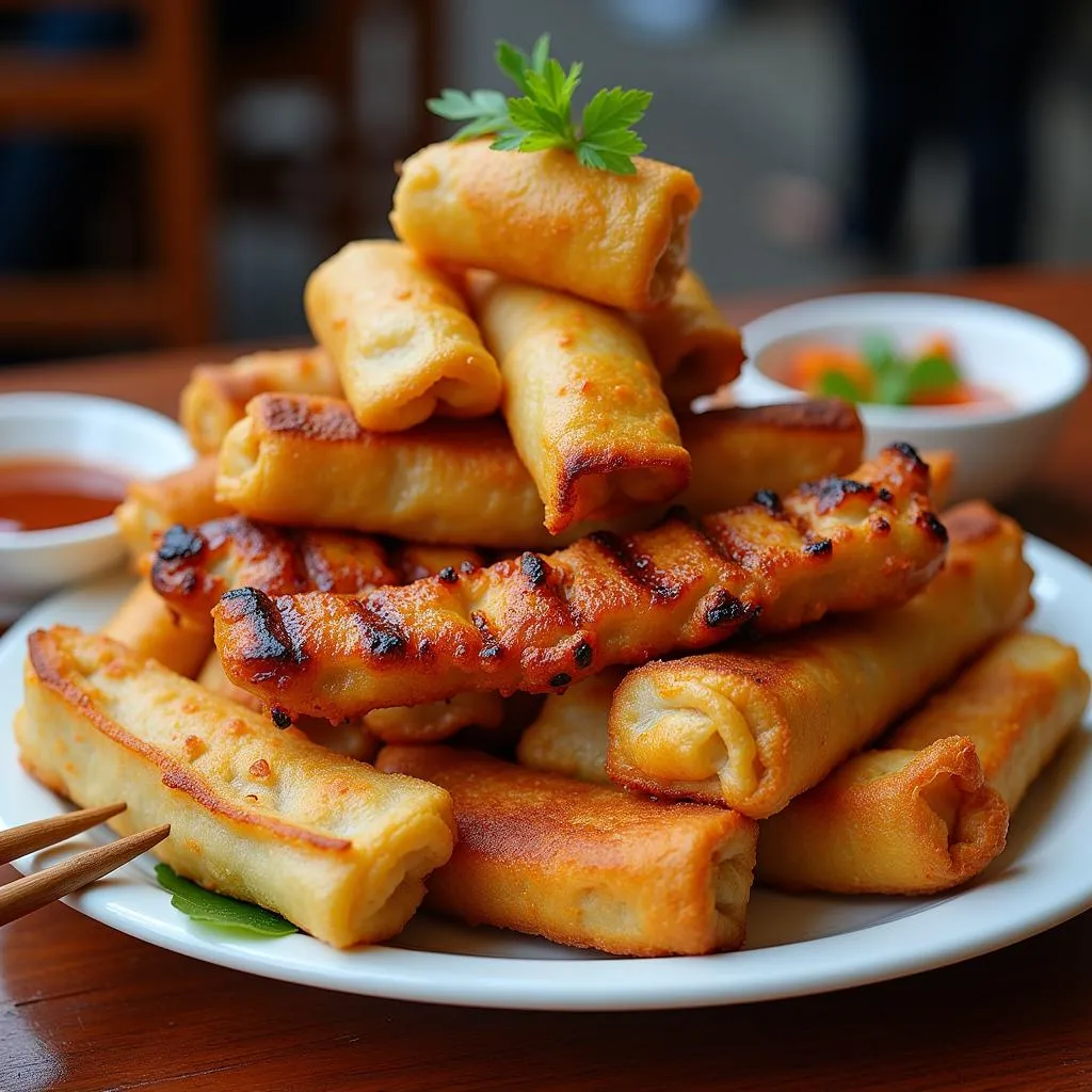 Plate of Hanoi street food prepared in an air fryer