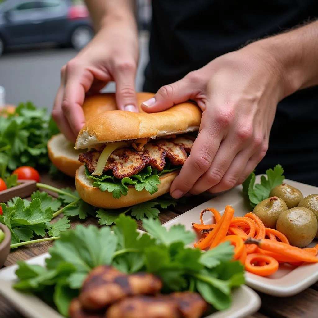 Banh mi street food in Hanoi