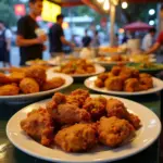 Hanoi street food with fried chicken