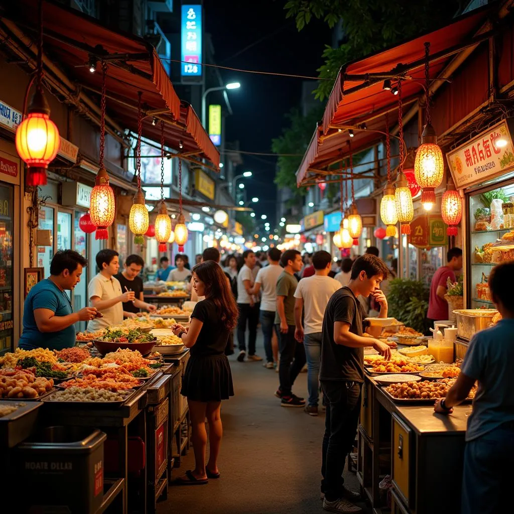 Hanoi street food market with fresh produce