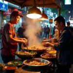 Hanoi street food stall selling chicken offal dishes