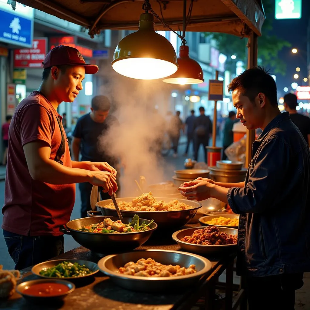 Hanoi street food stall selling chicken offal dishes