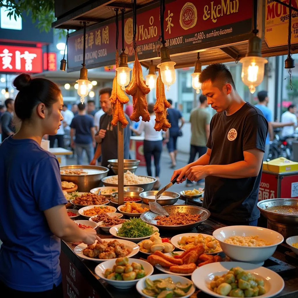 A street food vendor in Hanoi prepares pig ear dishes