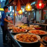 Hanoi street food stall serving gan dishes