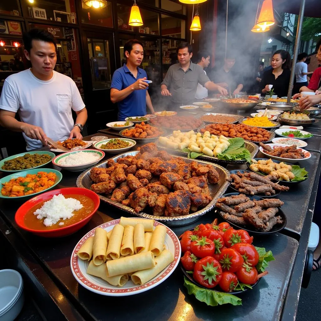 Hanoi Street Food Stall with Buffalo Meat Dishes