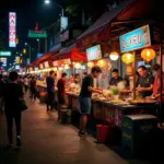 Hanoi street food stalls at night