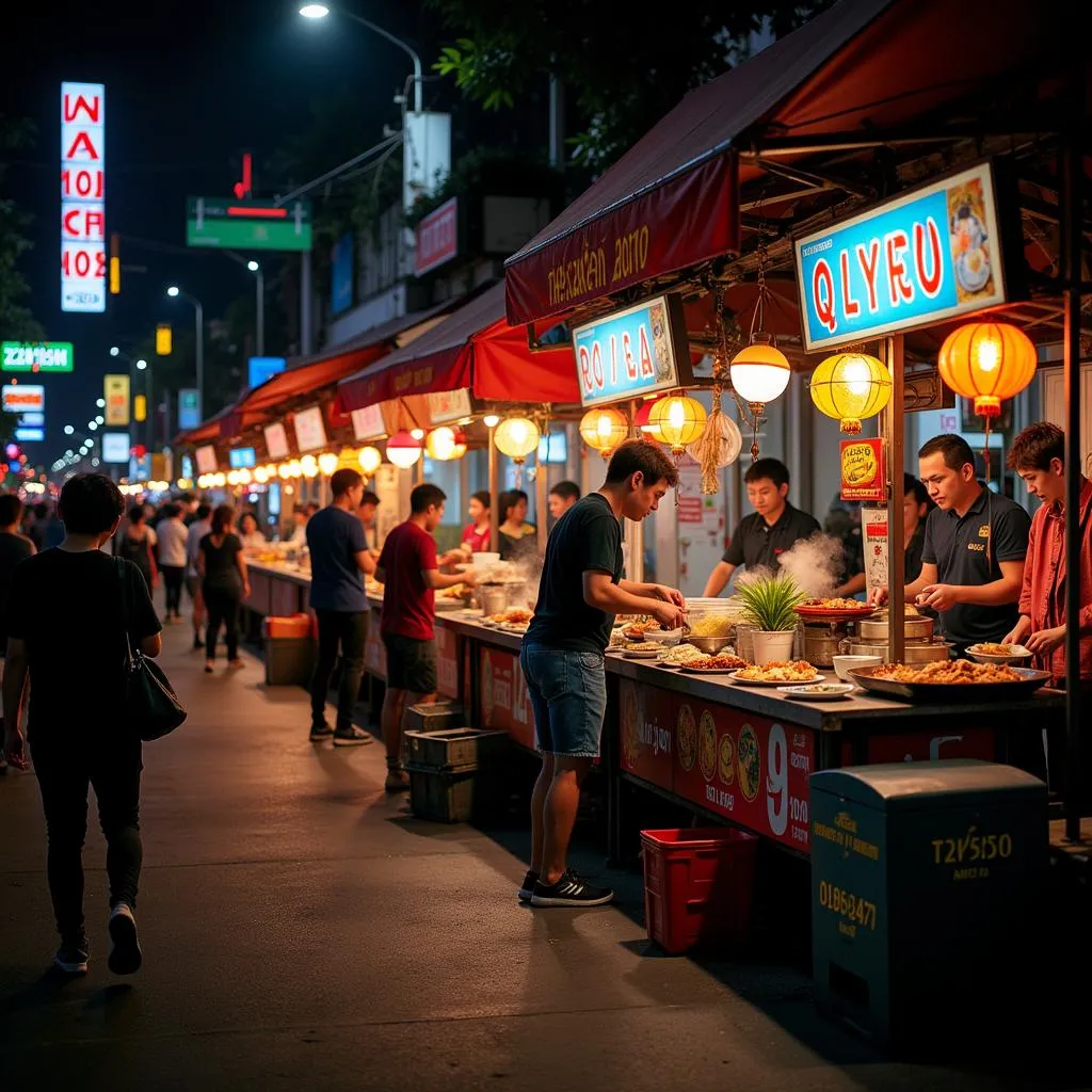 Hanoi street food stalls at night