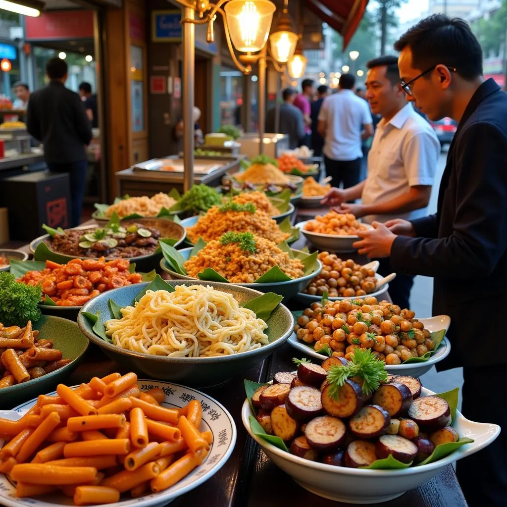 A vibrant street food scene in Hanoi