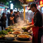 Hanoi street food vendor selling bun ca