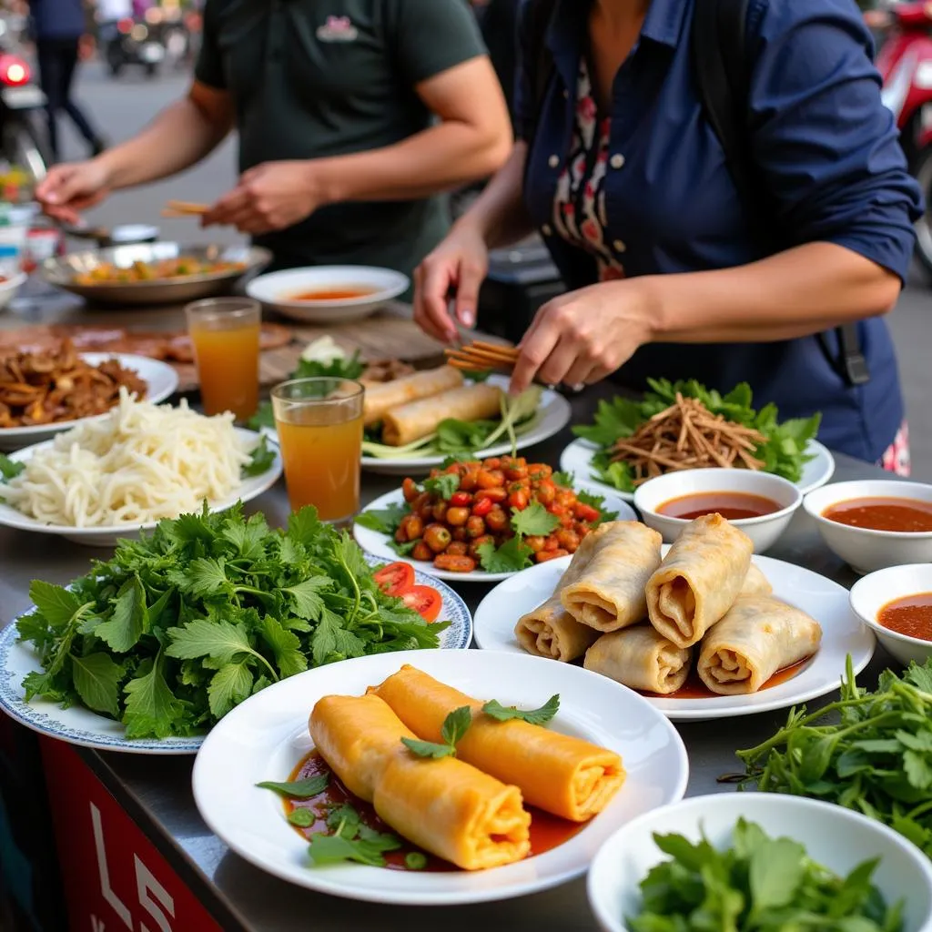 Hanoi street food vendors preparing cooling dishes