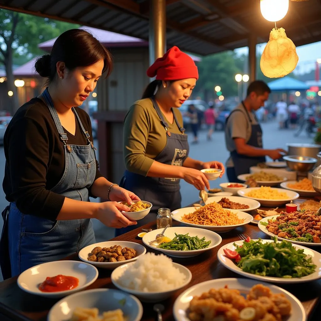 Vietnamese street food vendors in Hanoi