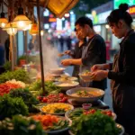 Hanoi street food vendors preparing and serving pho