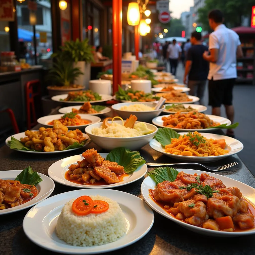 Hanoi street food vendors preparing traditional Vietnamese dishes