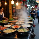 Hanoi Street Food Vendors Preparing Chao