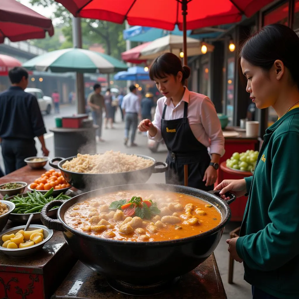 Hanoi street food vendors selling porridge