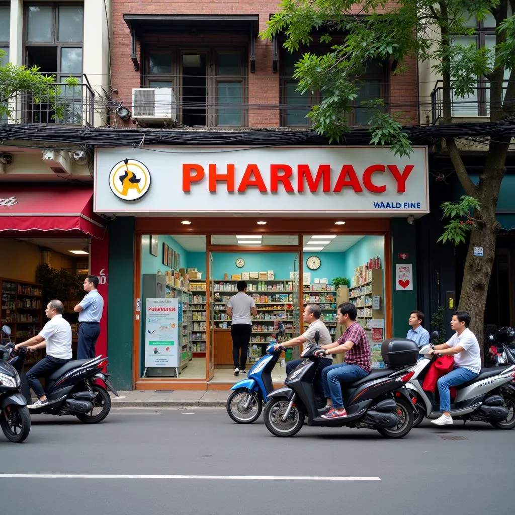 Hanoi Street Scene with Pharmacy