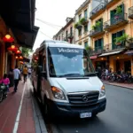 Hanoi street scene with a Vedette minibus