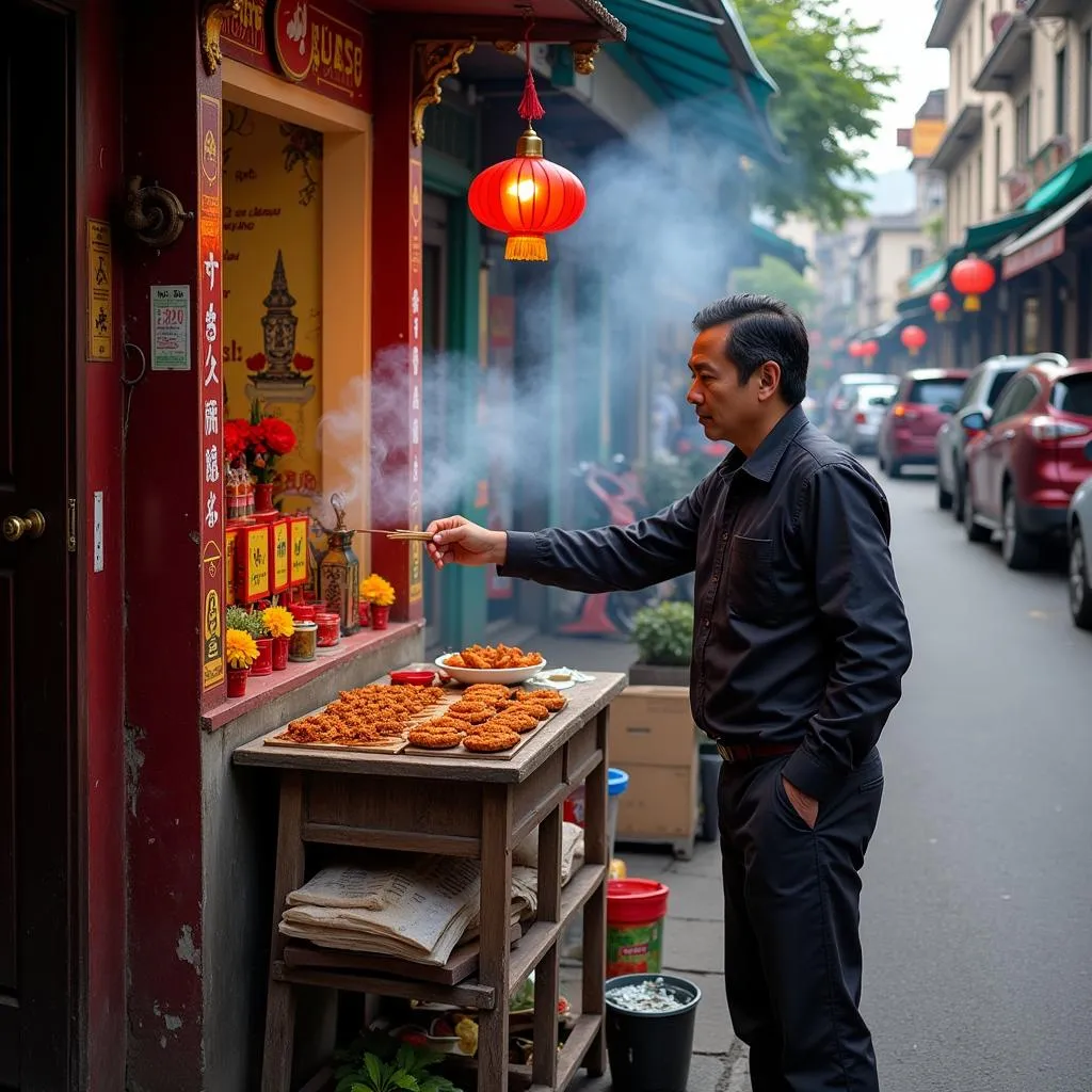 Hanoi Street Vendor Offering Incense