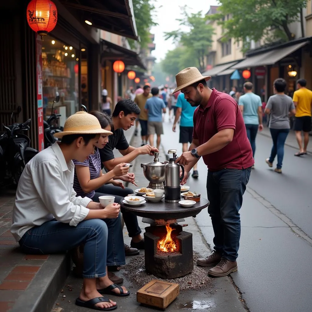 Hanoi street vendor selling civet coffee