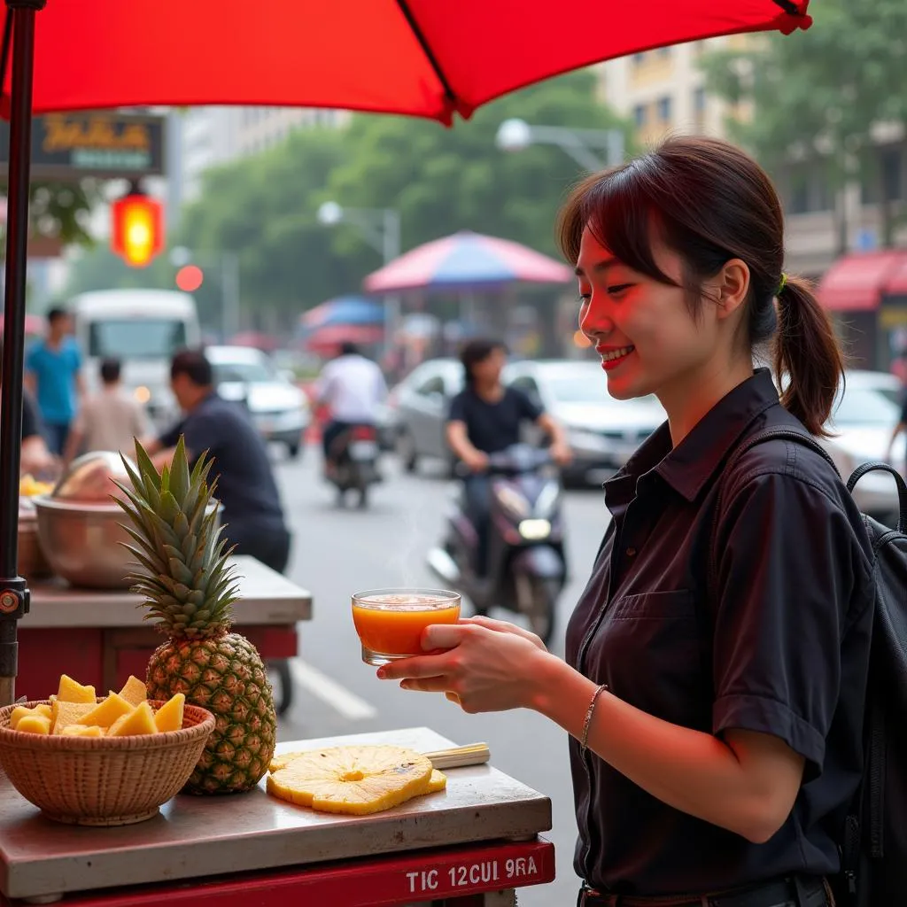 Hanoi street vendor selling pineapple tea