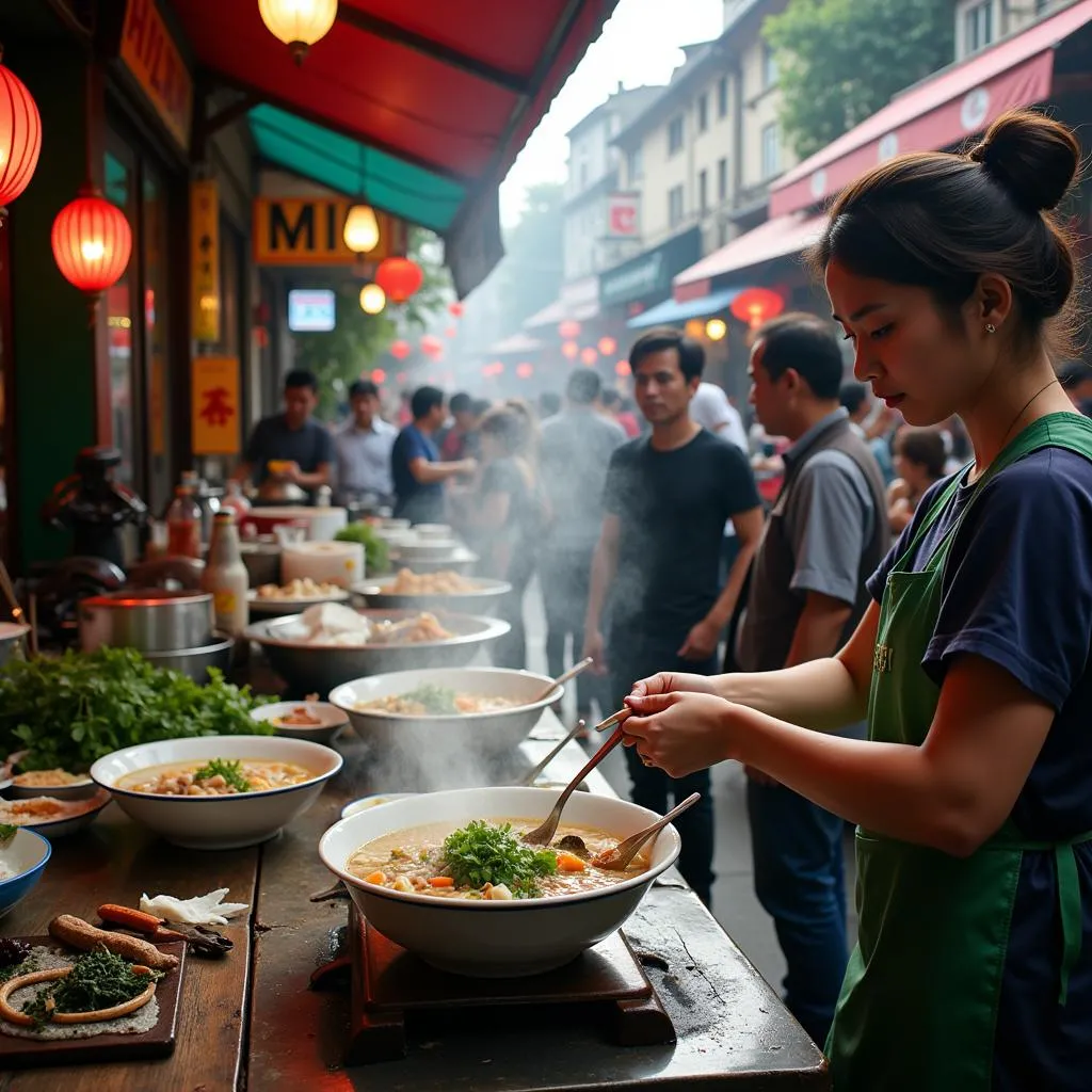 Street vendor serving pho in Hanoi