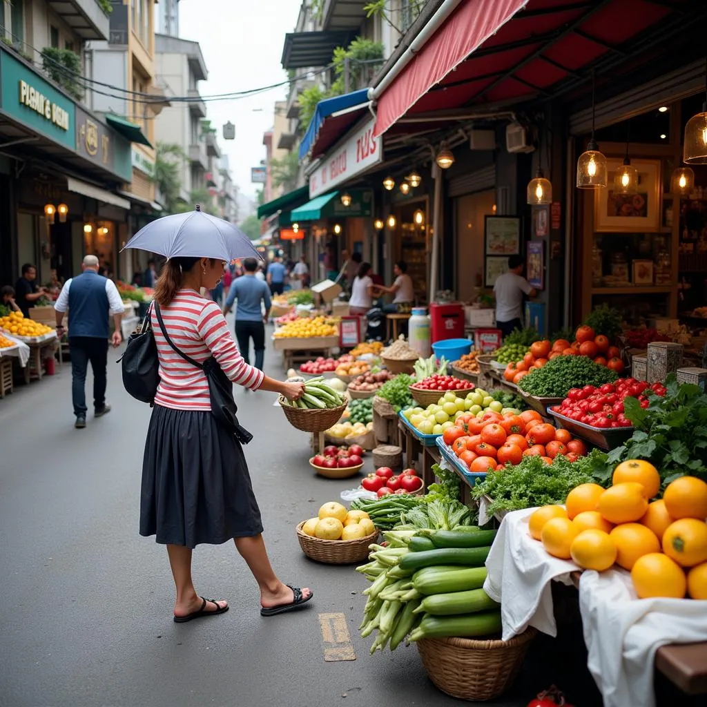 Hanoi Street Vendors Selling Fresh Produce