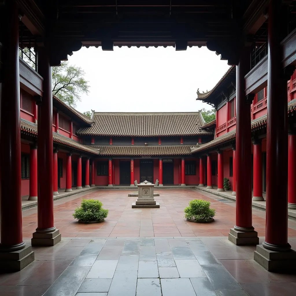 Hanoi Temple of Literature courtyard with traditional architecture