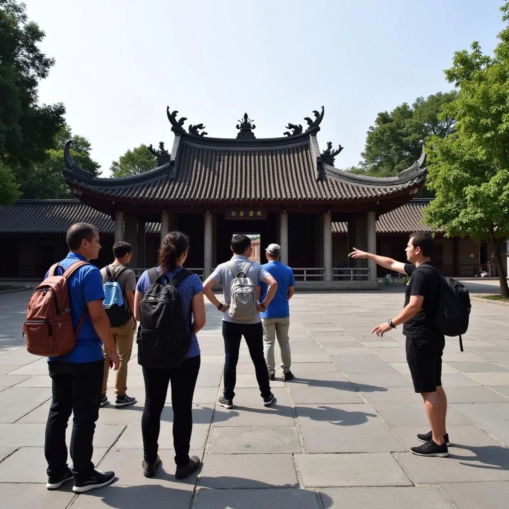 TRAVELCAR organized tour group exploring Hanoi's Temple of Literature