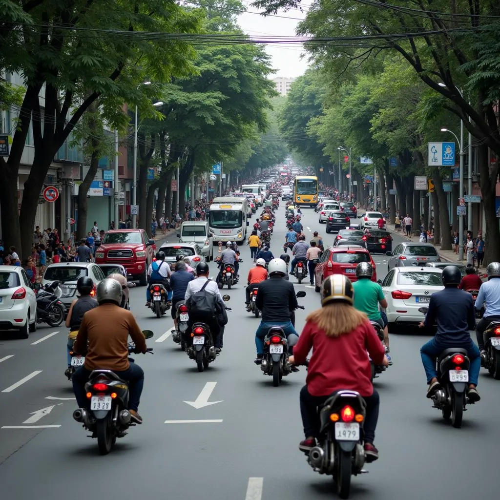 Busy Hanoi Traffic with Various License Plates