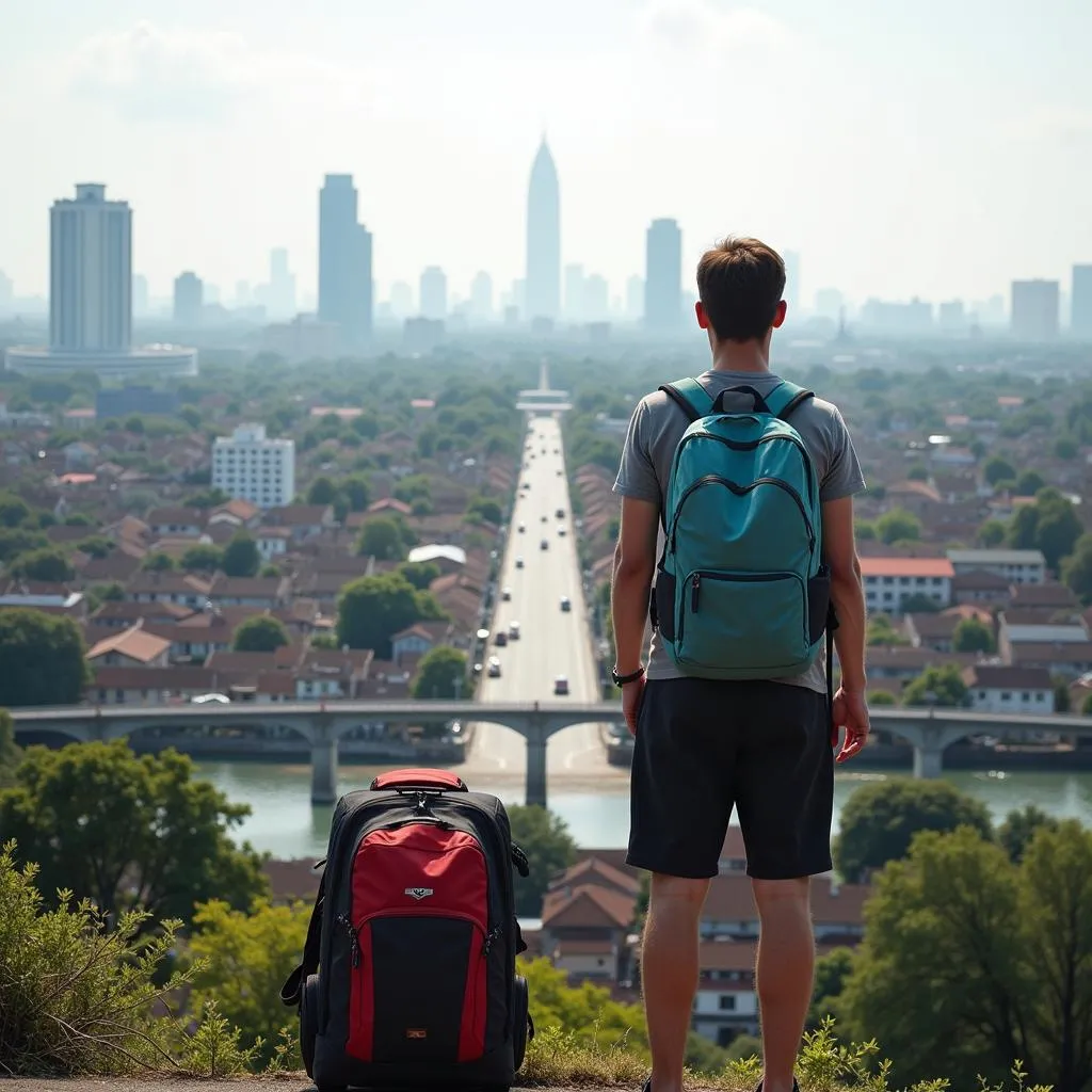 Hanoi Skyline with Traveler