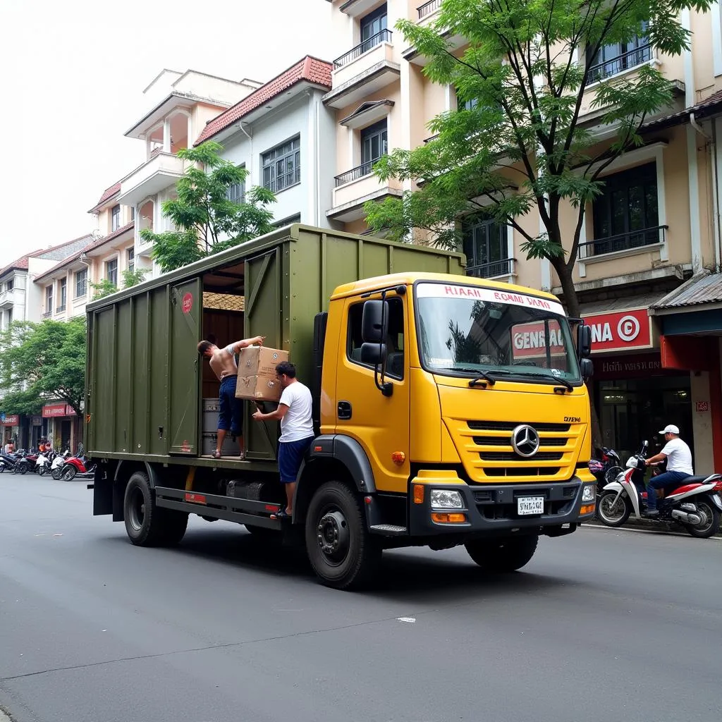 10-ton truck making a delivery in Hanoi