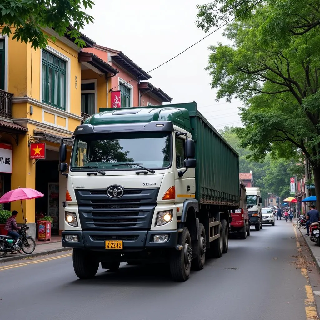 Hanoi truck driver navigating narrow streets