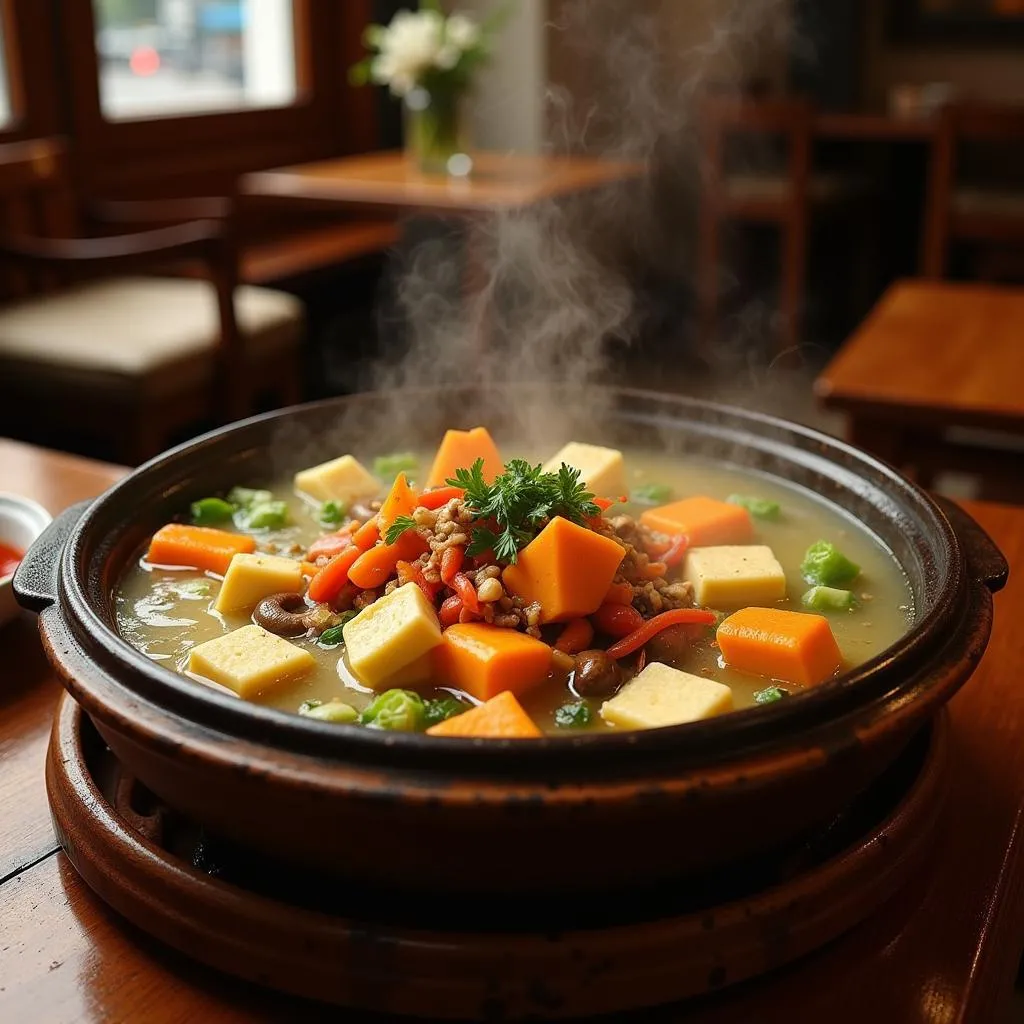 Steaming vegetarian hot pot in Hanoi